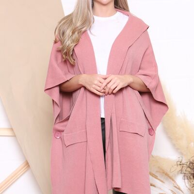 Pink hooded cape with button sides