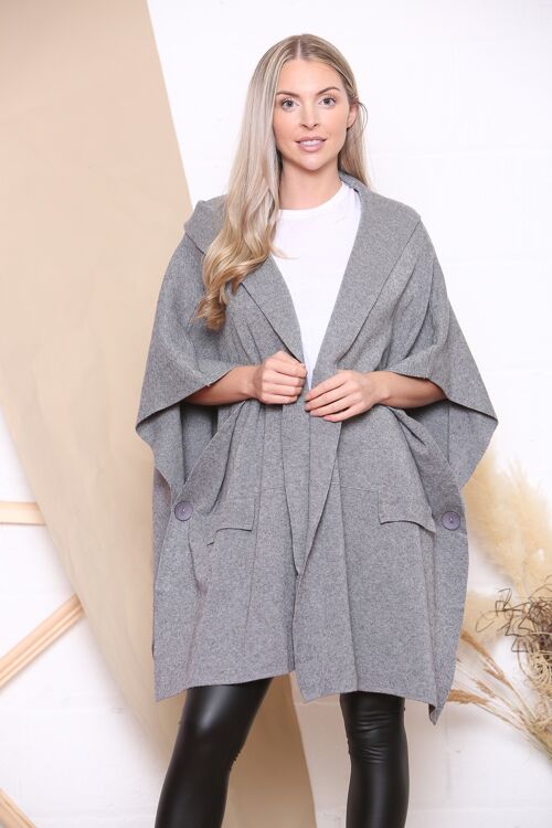 Grey hooded cape with button sides
