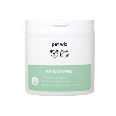 Ear Wipes for Dogs & Cats. Clean, Soothe & Deodorise with Natural Active Ingredients Aloe Vera, Witch Hazel, Tea Tree Oil and Blue Chamomile Extract.