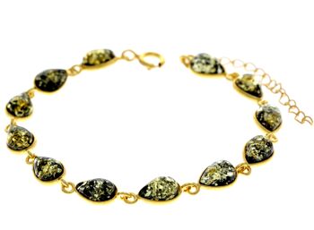 Bracelet à maillons classique en argent sterling 925 plaqué or 22 carats de 19 cm + 4,5 cm serti de véritables pierres précieuses d'ambre de la Baltique - MG502 17