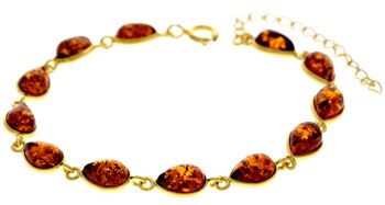 Bracelet à maillons classique en argent sterling 925 plaqué or 22 carats de 19 cm + 4,5 cm serti de véritables pierres précieuses d'ambre de la Baltique - MG502 1
