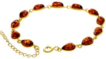Bracelet à maillons classique en argent sterling 925 plaqué or 22 carats de 19 cm + 4,5 cm serti de véritables pierres précieuses d'ambre de la Baltique - MG502 5