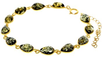 Bracelet à maillons classique en argent sterling 925 plaqué or 22 carats de 19 cm + 4,5 cm serti de véritables pierres précieuses d'ambre de la Baltique - MG502 8