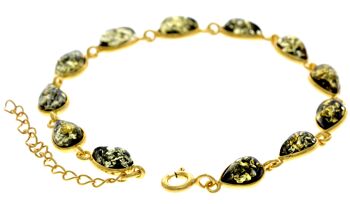 Bracelet à maillons classique en argent sterling 925 plaqué or 22 carats de 19 cm + 4,5 cm serti de véritables pierres précieuses d'ambre de la Baltique - MG502 9