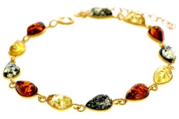 Bracelet à maillons classique en argent sterling 925 plaqué or 22 carats de 19 cm + 4,5 cm serti de véritables pierres précieuses d'ambre de la Baltique - MG502 14