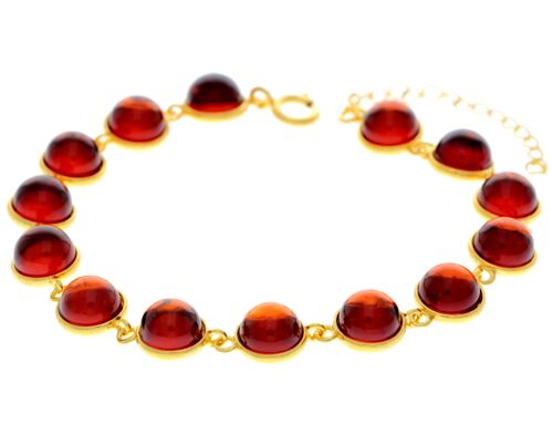 Classic 925 Sterling Silver Gold Plated with 22 Carat Gold 19 cm + 4.5 cm Link Bracelet set with Genuine Baltic Amber Gemstones - MG500