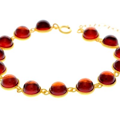 Classic 925 Sterling Silver Gold Plated with 22 Carat Gold 19 cm + 4.5 cm Link Bracelet set with Genuine Baltic Amber Gemstones - MG500