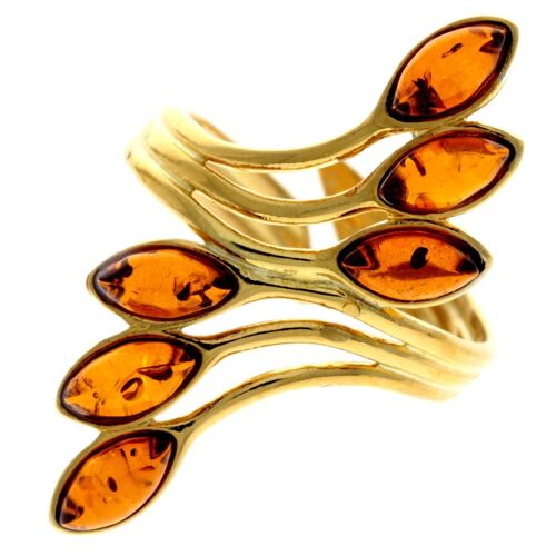 Genuine Baltic Amber and 925 Sterling Silver Gold Plated with 1 micron of 22 Carat Gold Adjustable Ring - MG401
