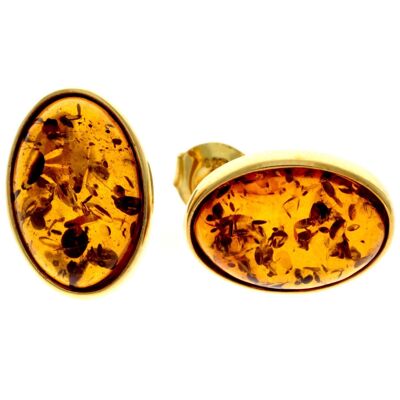 Genuine Baltic Amber and 925 Sterling Silver Gold Plated with 1 micron of 22 carat gold Studs Earrings - MG012