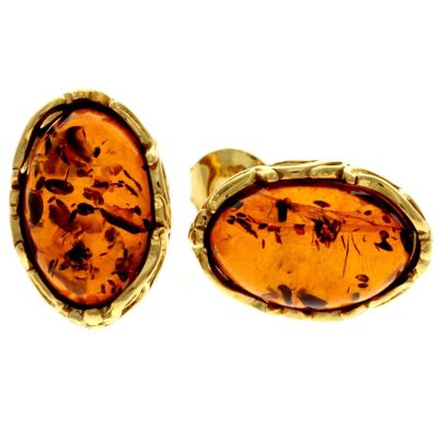 Vera ambra baltica e argento sterling 925 placcato oro con 1 micron di orecchini a bottone in oro 22 carati - MG011