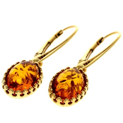 925 Sterling Silver 22 Carat Gold Plated with Genuine Baltic Amber Drop Earrings - MG009