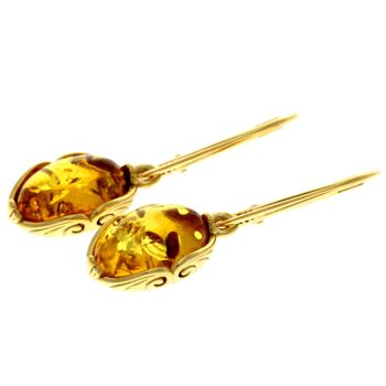 Boucles d'oreilles pendantes en argent sterling 925 plaqué or 22 carats avec ambre véritable de la Baltique - MG007 2