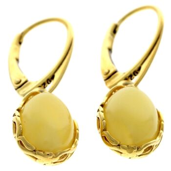 Boucles d'oreilles pendantes en argent sterling 925 plaqué or 22 carats avec ambre véritable de la Baltique - MG006 8