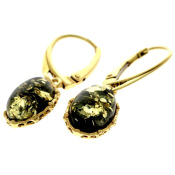 Boucles d'oreilles pendantes en argent sterling 925 plaqué or 22 carats avec ambre véritable de la Baltique - MG005 11