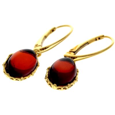 925 Sterling Silver 22 Carat Gold Plated with Genuine Baltic Amber Drop Earrings - MG005