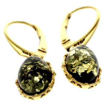 Boucles d'oreilles pendantes en argent sterling 925 plaqué or 22 carats avec ambre véritable de la Baltique - MG005 8