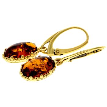 Boucles d'oreilles pendantes en argent sterling 925 plaqué or 22 carats avec ambre véritable de la Baltique - MG004 2