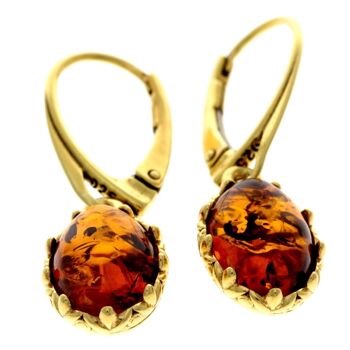 Boucles d'oreilles pendantes en argent sterling 925 plaqué or 22 carats avec ambre véritable de la Baltique - MG004 4