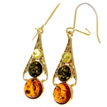 Boucles d'oreilles pendantes en argent sterling 925 plaqué or 22 carats avec ambre véritable de la Baltique - MG001 2