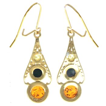 Boucles d'oreilles pendantes en argent sterling 925 plaqué or 22 carats avec ambre véritable de la Baltique - MG001 3