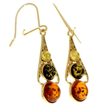 Boucles d'oreilles pendantes en argent sterling 925 plaqué or 22 carats avec ambre véritable de la Baltique - MG001 4