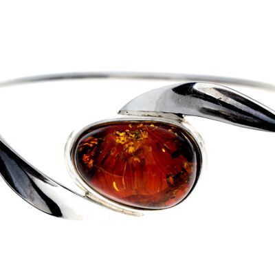 925 Sterling Silver & Genuine Cognac Baltic Amber Exclusive Bangle - BL0168