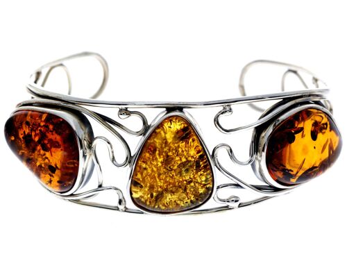925 Sterling Silver & Genuine Mix Baltic Amber Exclusive Bangle - BL0166