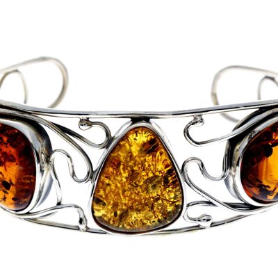 925 Sterling Silver & Genuine Mix Baltic Amber Exclusive Bangle - BL0166