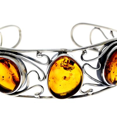 925 Sterling Silver & Genuine Cognac Baltic Amber Exclusive Bangle - BL0165