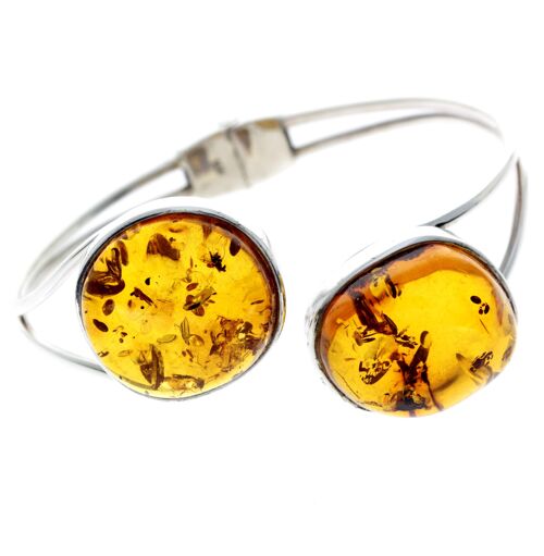 925 Sterling Silver & Genuine Cognac Baltic Amber Exclusive Bangle - BL0160