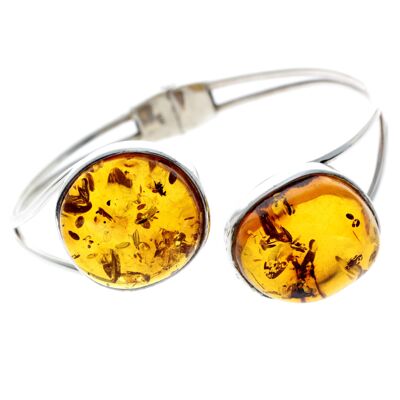 925 Sterling Silver & Genuine Cognac Baltic Amber Exclusive Bangle - BL0160