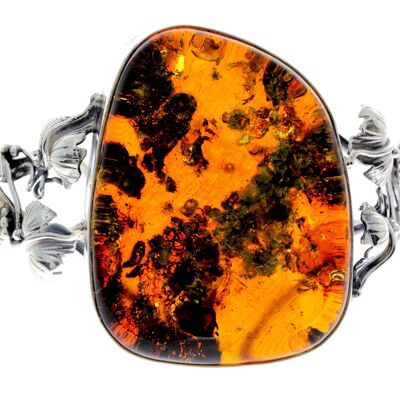 925 Sterling Silver & Genuine Green Baltic Amber Massive Exclusive Bangle - BL0162