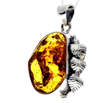 Pendentif unique exclusif en argent sterling 925 et véritable ambre de la Baltique Cognac - PD2396 2