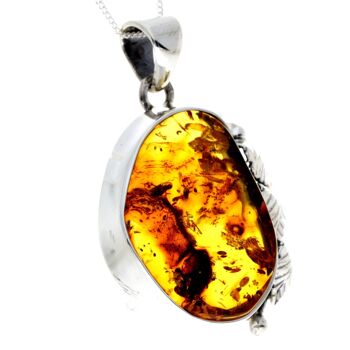 Pendentif unique exclusif en argent sterling 925 et véritable ambre de la Baltique Cognac - PD2396 4