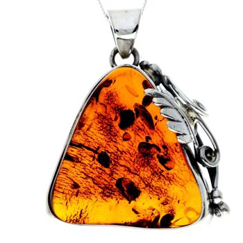 Pendentif unique exclusif en argent sterling 925 et véritable ambre de la Baltique Cognac - PD2393 1