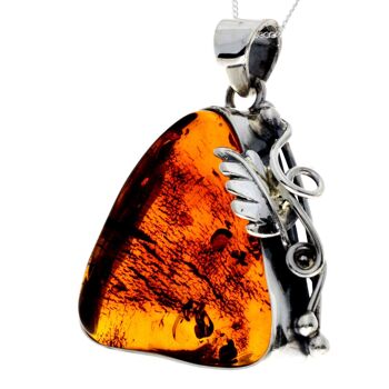 Pendentif unique exclusif en argent sterling 925 et véritable ambre de la Baltique Cognac - PD2393 2