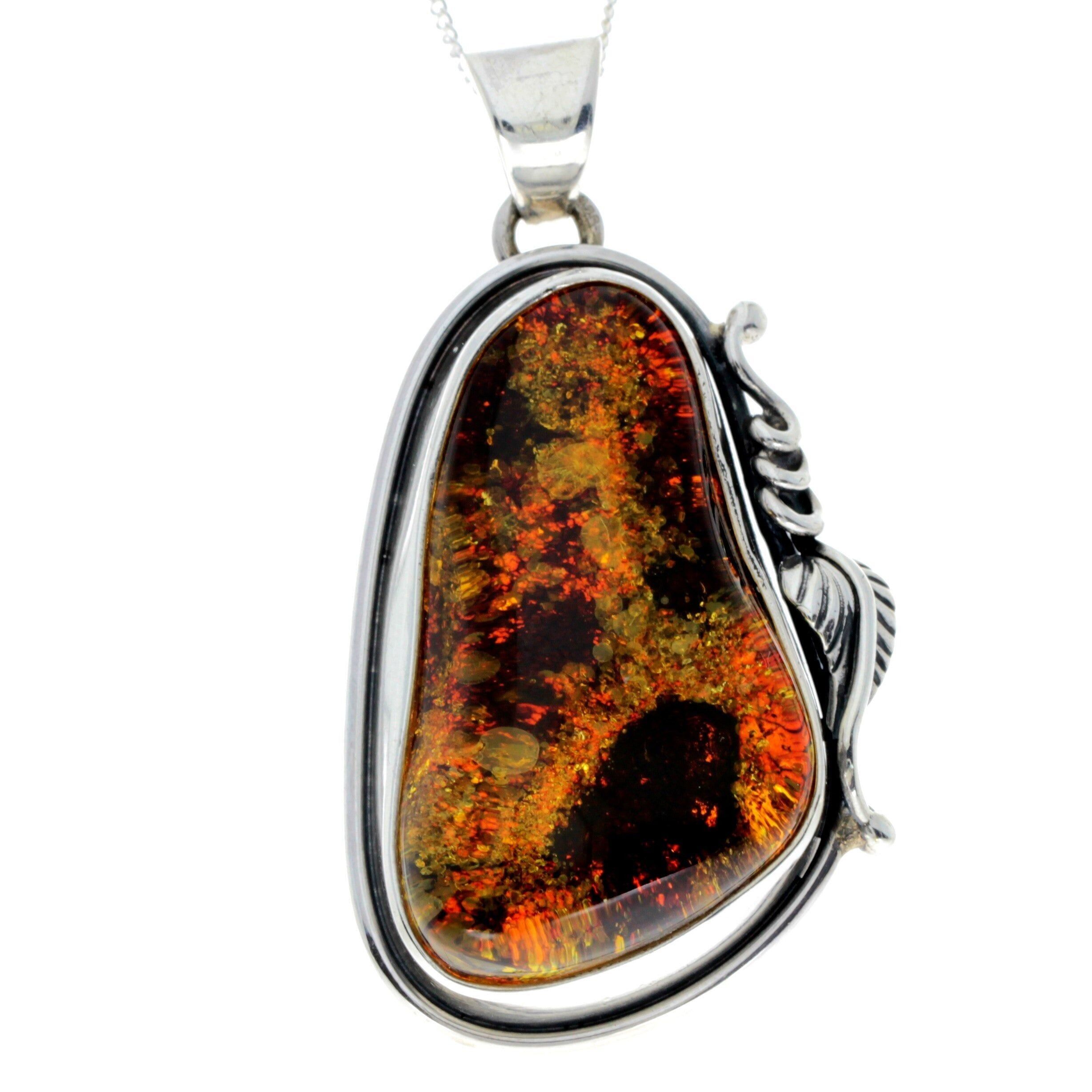 Exklusiver einzigartiger Anhänger aus 925er Sterlingsilber und echtem grünen baltischen Bernstein - PD2383