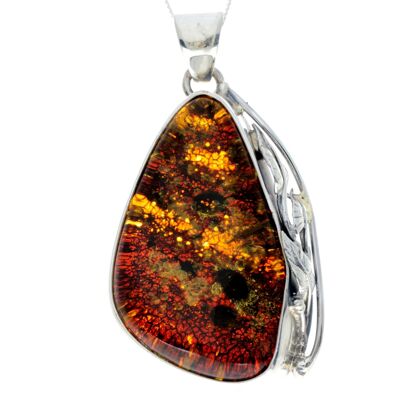 925 Sterling Silver & Genuine Green Baltic Amber Exlusive Unique Pendant - PD2379