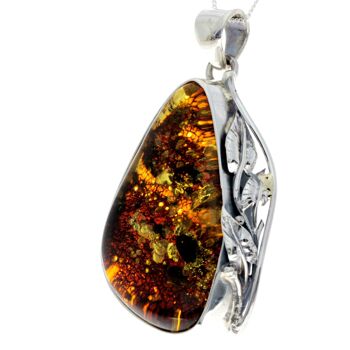 Pendentif unique exclusif en argent sterling 925 et véritable ambre vert de la Baltique - PD2379 2