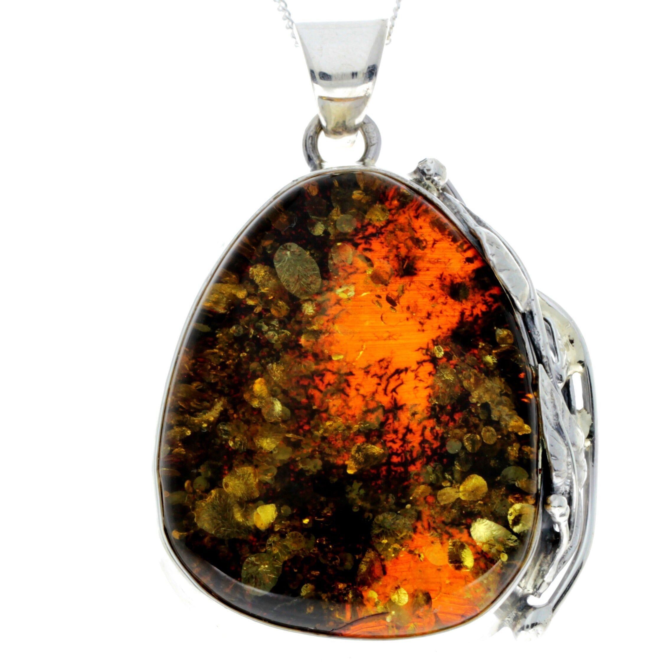 Exklusiver einzigartiger Anhänger aus 925er Sterlingsilber und echtem grünen baltischen Bernstein - PD2378