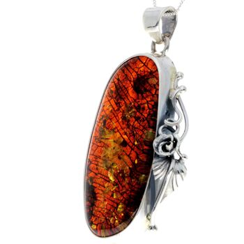 Pendentif unique exclusif en argent sterling 925 et véritable ambre vert de la Baltique - PD2377 2