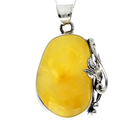 Pendentif unique exclusif en argent sterling 925 et ambre de la Baltique au citron véritable - PD2371