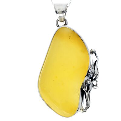 Pendentif unique exclusif en argent sterling 925 et ambre de la Baltique au citron véritable - PD2370