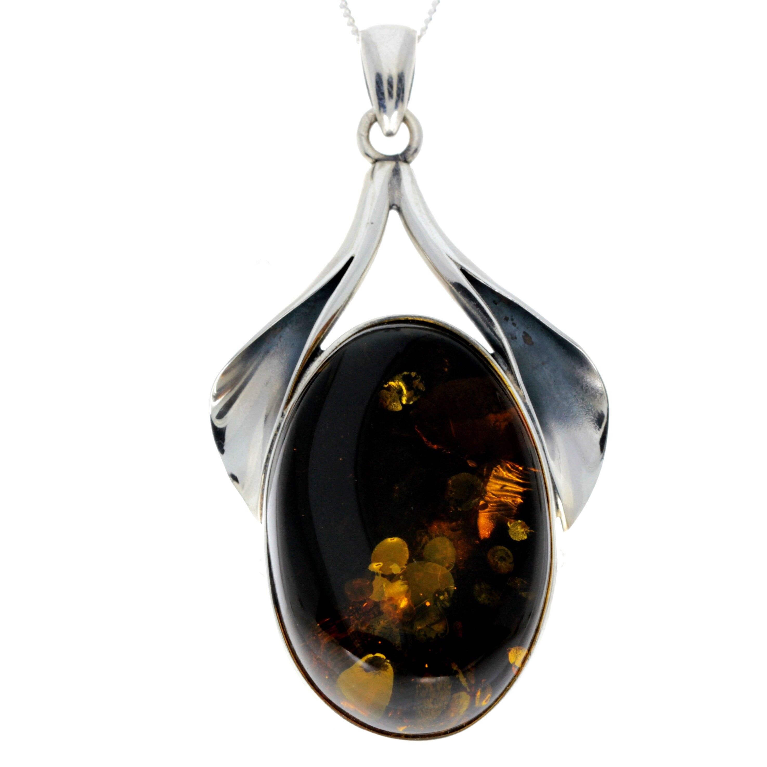 Exklusiver einzigartiger Anhänger aus 925er Sterlingsilber und echtem grünen baltischen Bernstein - PD2361