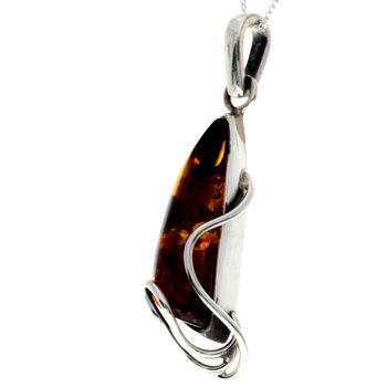 Pendentif unique exclusif en argent sterling 925 et véritable ambre de la Baltique Cognac - PD2359 2