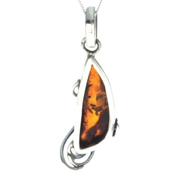 Pendentif unique exclusif en argent sterling 925 et véritable ambre de la Baltique Cognac - PD2359 3