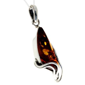 Pendentif unique exclusif en argent sterling 925 et véritable ambre de la Baltique Cognac - PD2359 4