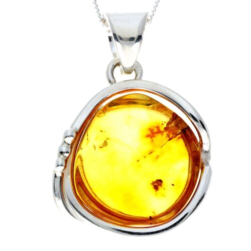 925 Sterling Silver & Genuine Cognac Baltic Amber Exlusive Unique Pendant - PD2351