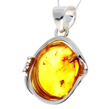 Pendentif unique exclusif en argent sterling 925 et véritable ambre de la Baltique Cognac - PD2351 2