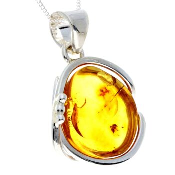 Pendentif unique exclusif en argent sterling 925 et véritable ambre de la Baltique Cognac - PD2351 4